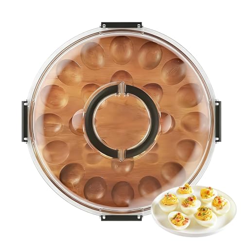 Bandeja para huevos rellenos duradera con tapa protectora y plato de 24 cavidades 2