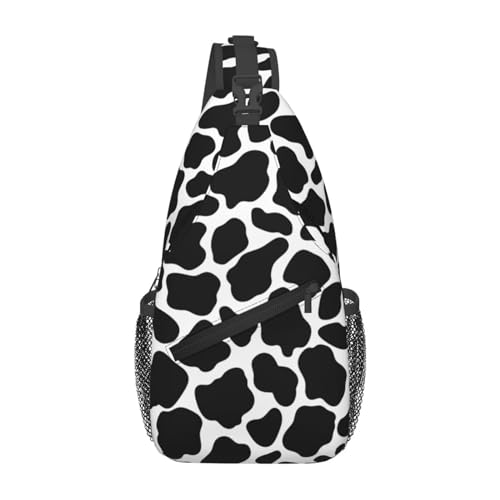 MAGIFUN Cute Cow Sling Bag Crossbody Bag for Women Men Cowhide Black White Crossbody Sling Backpack - Mini Shoulder Bag Chest Bag Daypack for Travel Hiking Outdoor Sports