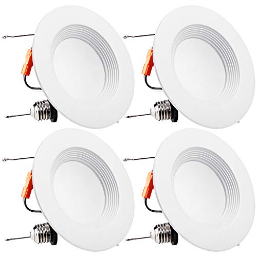 TORCHSTAR 5/6 Inch LED Recessed Downlight, Baffle Trim, Dimmable, 15W (120W Eqv.), CRI 90, UL Listed, 1100lm, 5000K Daylight, Simple Retrofit Installation, Pack of 4