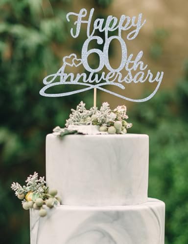 60th anniversary decorations, Happy 60th silver Anniversary Cake Toppers, 60th Wedding Anniversary Party Decorations,60 year anniversary decorations