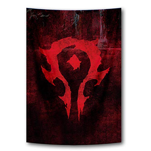 Tapestry Banner Flags Blue Cool Game Wall Posters Wall Scroll Poster with World of Warcraft Horde Symbol Red Home Decor Fabric Painting 39x59 Inch
