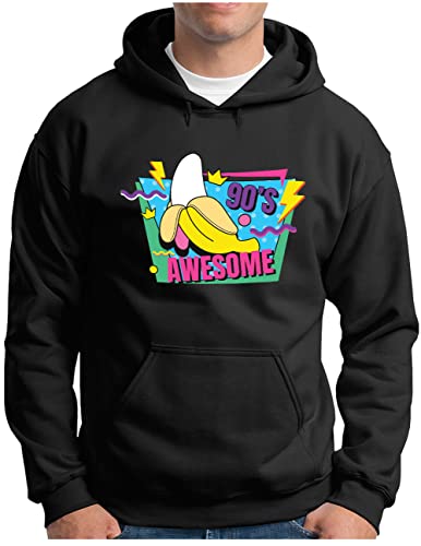 Sweat Années 90 OM3® Pull à capuche homme noir taille S à 4XL vêtement vintage retro streetwear