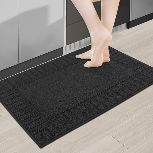 BEQHAUSE-Kitchen-Rugs-and-Mats Non Slip Kitchen Mats for Floor Absorbent Kitchen Rugs Machine Washable Kitchen Floor Mat,Black 20”x30” Black 20"x3