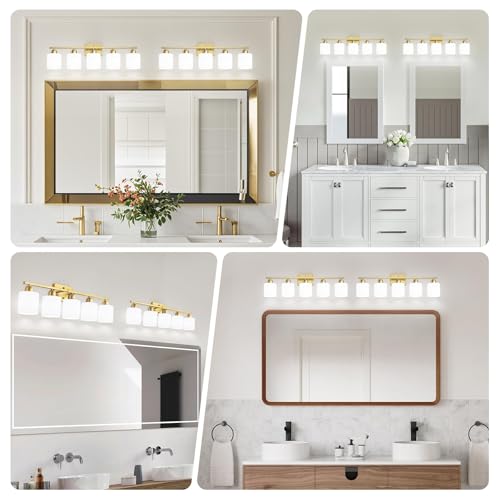 Image of Bath Vanity Lights for Mirror, Restroom Lights Fixtures with Milky White Frosted Glass Shades,Bathroom Over Sink Light Fixtures, Bathroom Light Fixtures Over Mirror