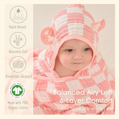 Image of Ultra-Soft Muslin Toddler Hooded Towel - 55 x 28 Inches, Ideal for Bath & Beach, Suitable for Both Boys & Girls from Newborns to Toddlers
