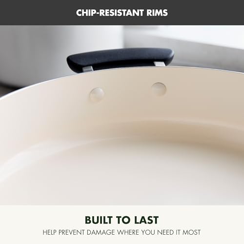 Image of GreenPan Rio Advanced 5QT Saute Pan With Tempered Glass Lid, 5QT Ceramic Nonstick pan with Helper Handle, PFAS-Free, Induction Ready, Dishwasher and Oven Safe, Black