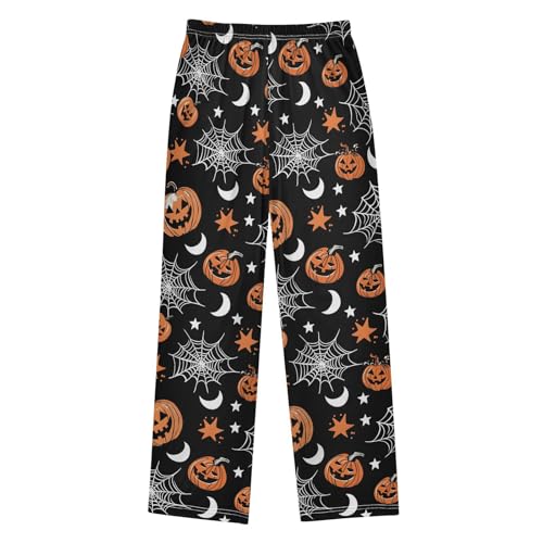 Halloween Pajama Pants Spider Web Moon Pattern Long Sleep Pants Lounge Bottoms2