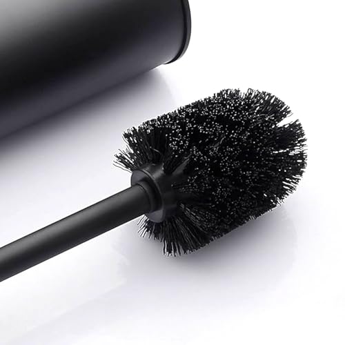 Image of Toilet Brush and Holder Set,Stainless Steel Round Toilet Bowl Brush Holder Wall Mounted,Toilet Brush with Lid Cleaning Toilet Brush Set for Bathroom,Matte Black