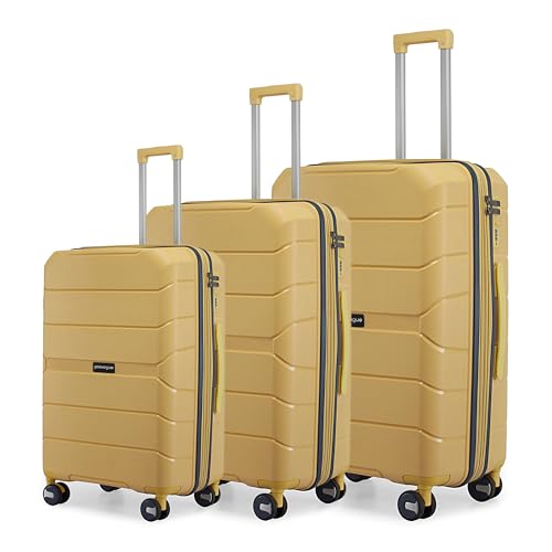 Image of Provogue Cascade Hard-Sided PP Trolley Bag Set of 3 | Expandable Space with 8 Wheels Trolley Bags for Travel |Lightweight with Combination Lock|5 Year Warranty (Golden Yellow)