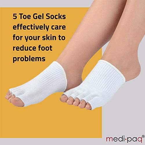 Medipaq® Gel Open Five Toe Socks - Cushion Your Feet - Moisturising to Avoid Dry Skin - Heal Athlete's Foot by Separating Toes (1x Pair - Black)