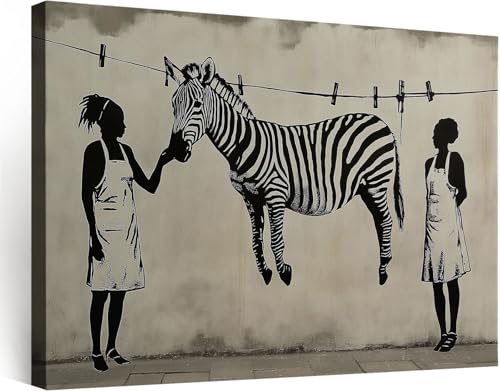 Toile zèbre graffiti 90x60 cm pour habiller un mur vide de salon avec un cadre en bois