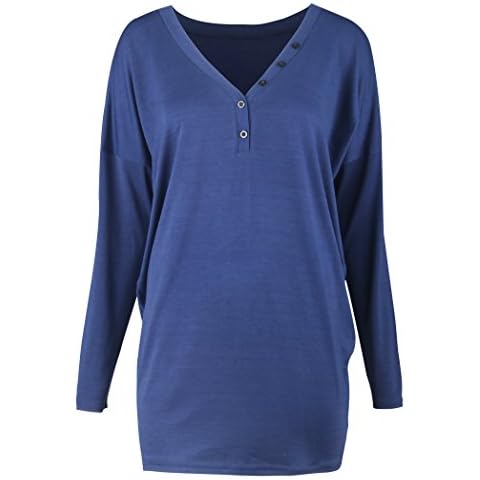 Uhnice Women's V Neck Long Sleeve Casual Blouse Plus Size Tops T-Shirt - Blue Cover