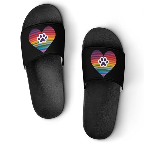 Rainbows Heart Paw Print Unisex Shower Shoes House Slippers Non-Slip Indoor Bathroom Shoes for Pool Beach 42 (260mm)