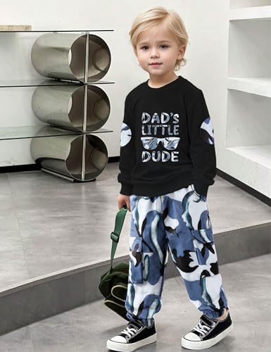 Image of Gaupafmb Toddler Boy Clothes Black Long Sleeve Letter Print Sweatshirts and Camouflage Pants Toddler Boy Fall Outfits
