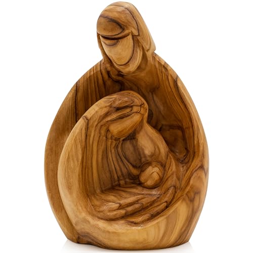 Maria Krippe 28 Zuluf Handgeschnitzte Heilige Familie Statue aus Olivenholz - Maria,...