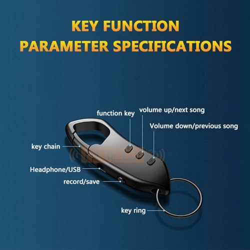 Image of FREDI HD PLUS 16GB Keychain Digital Voice Recorder | Portable Audio Recording Device with Built-in Microphone | Rechargeable Battery | USB Plug and Play File Transfer | Compact Keyring Audio Recorder