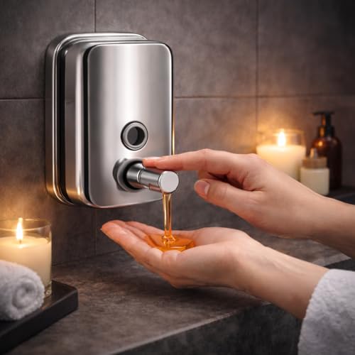 Image of Veer Stainless Steel Liquid Soap Dispenser Wall Mounted for Bathroom & Wash Basin | Handwash Bottle Holder, Shampoo & Sanitizer Dispenser for Kitchen, Toilet & Shower (500 ML)