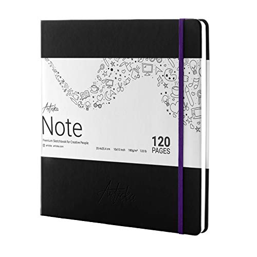 Articka Note Hardcover Sketchbook â€“ Square Hardbound Sketch Journal â€“ 10 x 10 Inch Art Book â€“ 120 Pages with Elastic Closure â€“ 180GSM Paper â€“ Ideal for Pencils, Graphite, Charcoal, Pen
