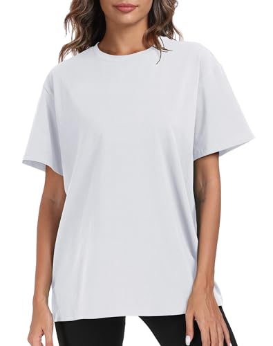 PRIMODA Womens Oversized Short Sleeve T Shirts Trendy Crew Neck Loose Workout Tee Casual Summer Tops Cotton