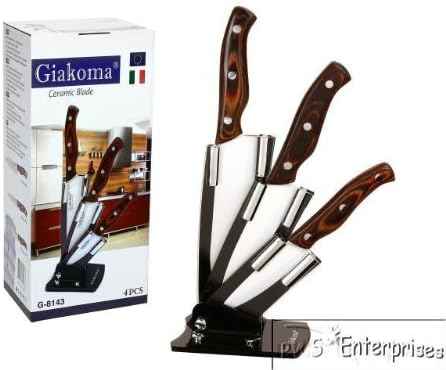 Giakoma 4 piece ceramic zirconium knife set with block stand NEW