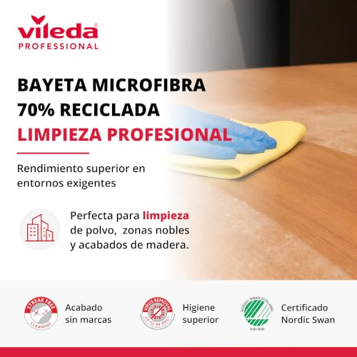 Miniatura 4 de Vileda Professional Bayeta R Micronquick Azul, Microfibra Reciclada Ecólogica Para Higiene Superior Y Secado Sin Rastros, Pack 5 Unidades