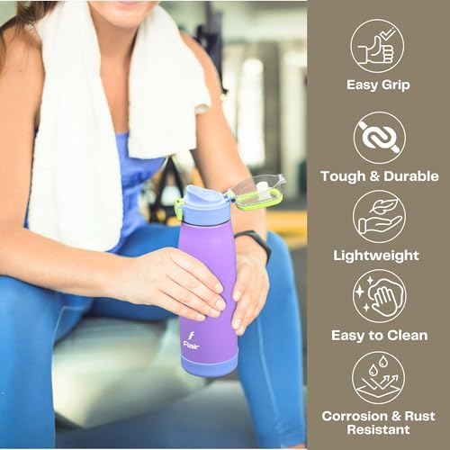 Image of FLAIR Sprint 750ml Vacuum Insulated Water Bottle - 304 Stainless Steel, Double Wall Thermos Flask, Leak-Proof, BPA-Free (Purple)
