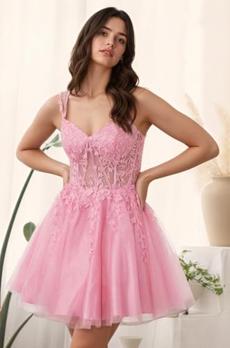 Sparkly Lace Applique Corset Homecoming Dresses for Teens Short Tulle Fairy Prom Dress Ball Gown Quinceanera Dresses3