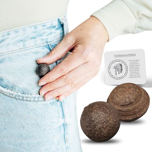 PURAJA Paire de Moqui Marbles Originaux avec Certificat d'authenticité | Pierres vivantes de qualité supérieure | Directement de la région Indienne Hopi à l'ouest des États-Unis (Taille M 18-22mm)