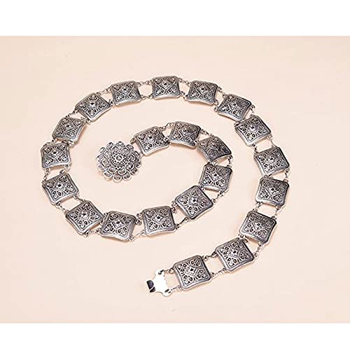 Women Double Rows Metal Waist Link Belt Dress Blouse Chain3