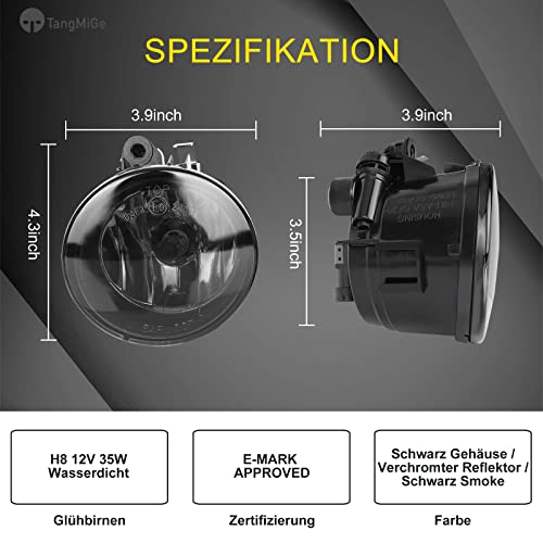 TangMiGe Nebelscheinwerfer Kompatibel mit BMW X1 X2 X3 X4 X5 X6 (F48 F39 F25 F26 F15 F16), 2010-2019, nicht in Kombination mit adaptiven Scheinwerfern verwendet, 1 Paar (Schwarz Smoke)