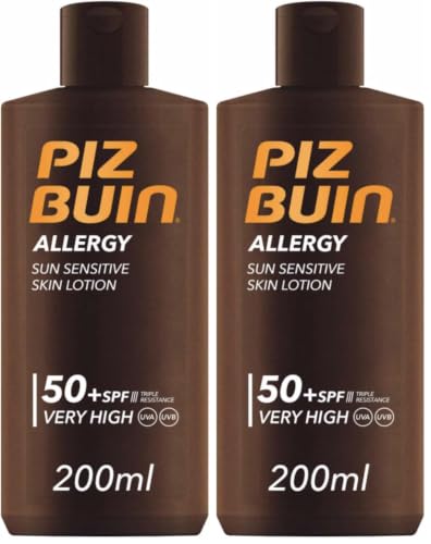 Miniatura 8 de PIZ BUIN Allergy Protector Solar Corporal SPF 50+, Protección muy alta para pieles sensibles, Loción para el cuerpo, Protección UVA/UVB, Rápida absorción, 200 ml (Paquete de 2)