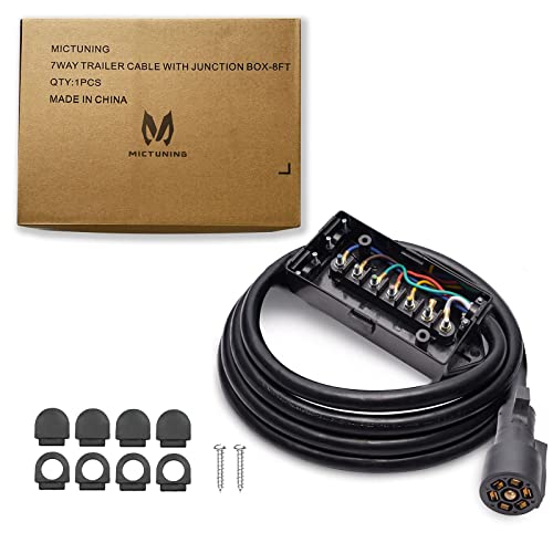 Mictuning Heavy Duty 7 Way Plug Inline Trailer Cord With 7 Way Electrical Trailer Junction Box #TOP2
