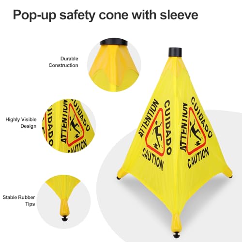 3 Pcs 20 inch Pop up Wet Floor Sign with Storage Tube by BUWUSMU - Used condition - Image 3