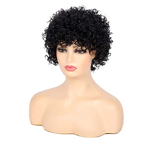 Swiking Short Afro Curly Wig For Black Women Hair Kinky Wigs With Bangs Synthetic Heat Resistant Cosplay Wigs Natural Looking Wigs(Black) #TOP2