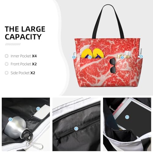 Beef Steaks Print Beach Pool Bags Tote For Women Ladies Large Gym Tote Carry On Bag For Weekender Travel Waterproof3
