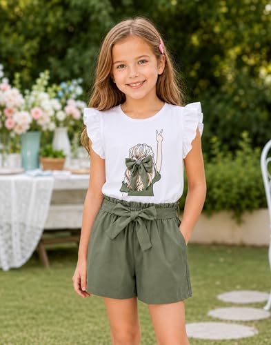 Image of Girls Summer Outfits Cute Sleeveless Top High Waisted Short Sets with Pockets Teen Girl Clothes Size 6-14 T