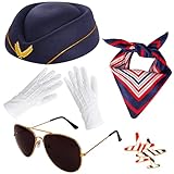 6 Pcs Flight Attendant Costume Accessories Women Airline Stewardess Outfits Flight Attendant Hat Pin Sunglasses Scarf Gloves