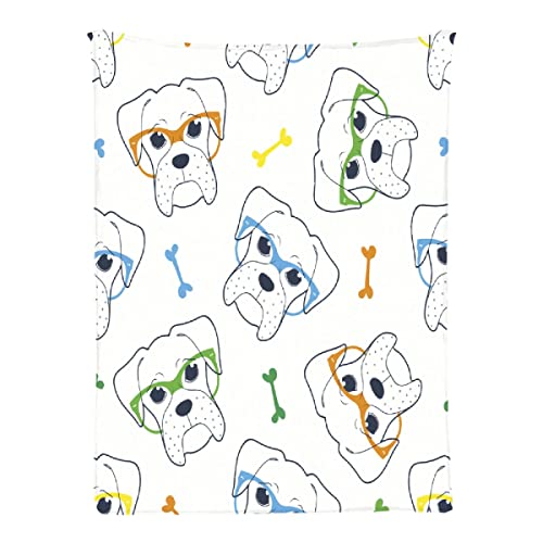 Ottoy Cartoon Boxer Dog Pattern Super Soft Micro Fleece Blankets Quilt Plush Lightweight Dual-Sided Decorative Couch, Sofa, Travel, Lap, Bed Throw Blanket,40