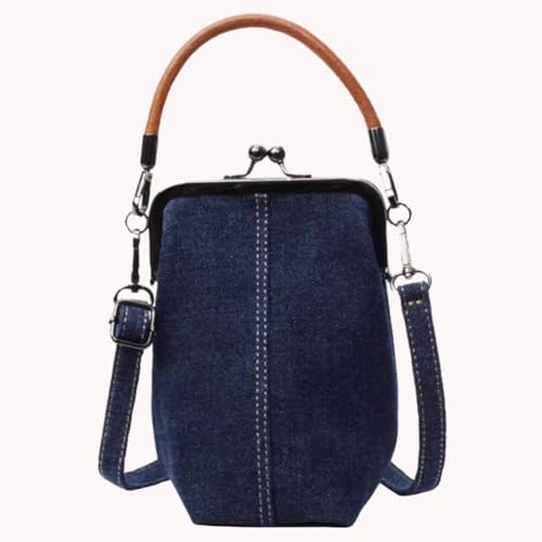 Ladies Casual Sling Bag with Detachable Strap Denim Trendy Handbag Retro Shoulder Bag Women Commute Travel Phone Bag (Navy Blue)2