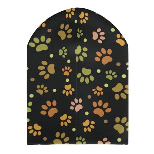 Dog Paw Pattern (2) Kids Beanie Hat for for Girls Boys Children Cap Winter Knitted Chemo Cancer Headwear Accessories Gifts Decoration Black3