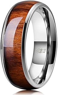 THREE KEYS JEWELRY 8mm Titanium Wedding Band Engagement Ring Silver with Real Santos Rosewood Wood Inlay Comfort Fit Size 10