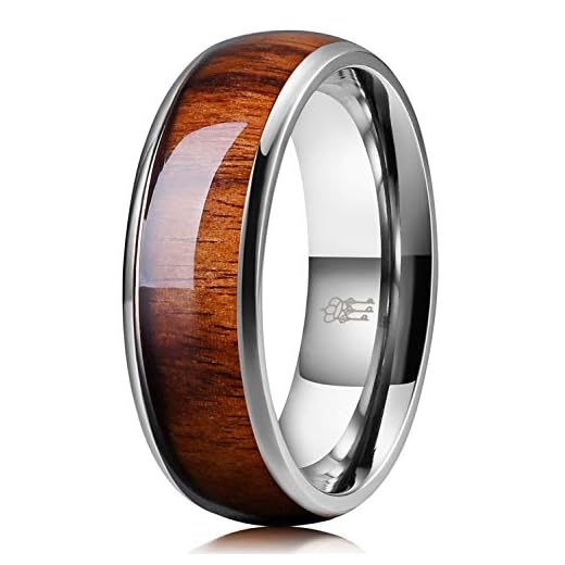 THREE KEYS JEWELRY 8mm Titanium Wedding Band Engagement Ring Silver with Real Santos Rosewood Wood Inlay Comfort Fit Size 10