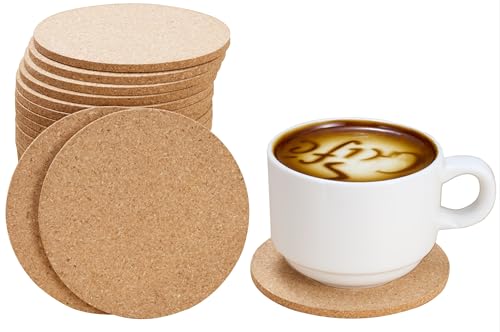 Cork Coasters for Drinks - 30 Pack Blank Round (90mm x 3.5mm) for Laser Engraving, Hot Mug Safe & Non-Slip Surface - Bulk DIY Coasters for Wedding, Coffee Bar, Home Decor - FP Faithful Panda