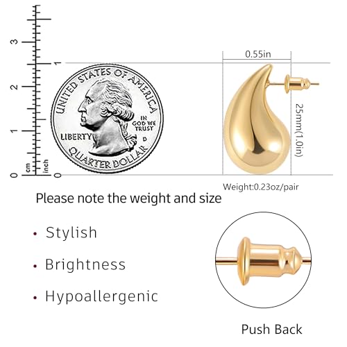 Gacimy Gold Teardrop Earrings Dupes for Women, Chunky Gold Earrings for Women with 925 Sterling Silver Post, 14K Gold Tear Drop Earrings for Women2