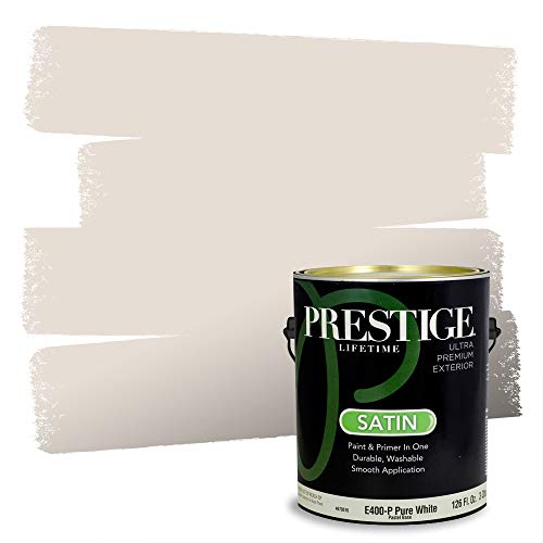Prestige Paints E400-P-SW6084 Exterior Paint and Primer in One, 1-Gallon, Satin, Comparable Match of Sherwin Williams Modest, 1 Gallon, SW84-Modest White