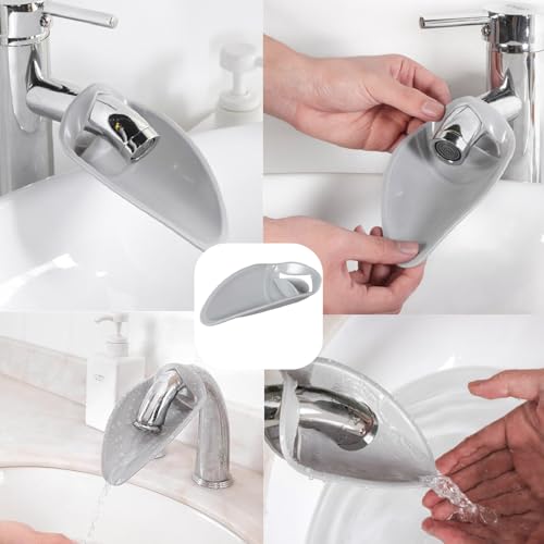 Image of 2 Pcs Faucet Extender for Toddlers, Sink Extender for Toddlers Hand Washing, Bathroom Sink Spout Wash Helper for Bathroom Safety Sink Extender Faucet Extension for Bathroom Sink Kitchen, Grey