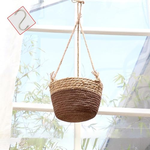 Panier suspendu en jonc de mer lot de 2 pots tressés café