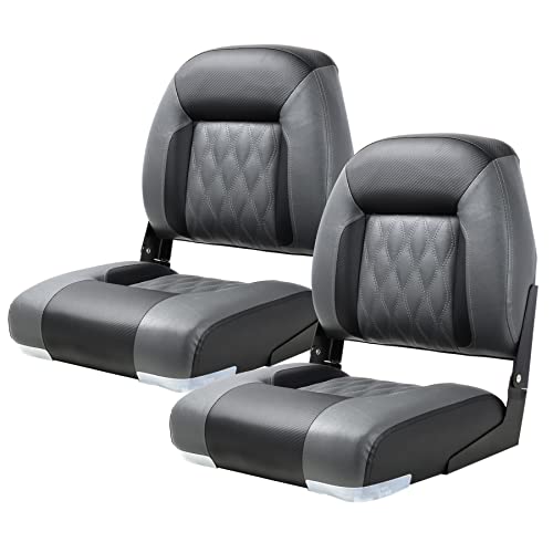NESHULT Premium Marine A Pair of Low Back Folding Boat Seat, Fishing Marine Seats with Stainless Steel Screws, Charcoal/Black(2 Seats)