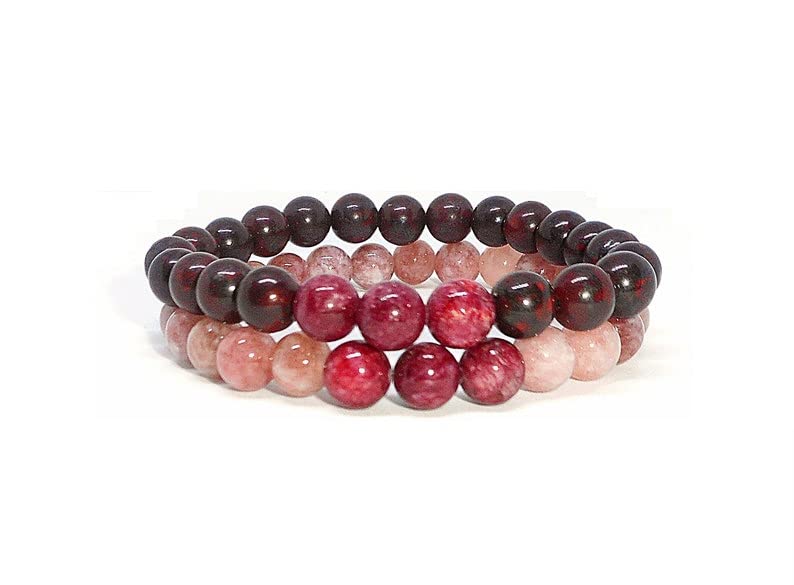 Couples relationship bracelets set of 2 bloodstone sunstone
