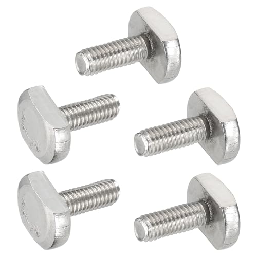 PATIKIL Pernos De Ranura En T De 16 Mm M6, 5 Pcs 304 Acero Inoxidable Pernos De Inserción En Forma De T Tornillo Deslizante Roscado Métrico Cabeza De Martillo Para Ranura En T, Plateado